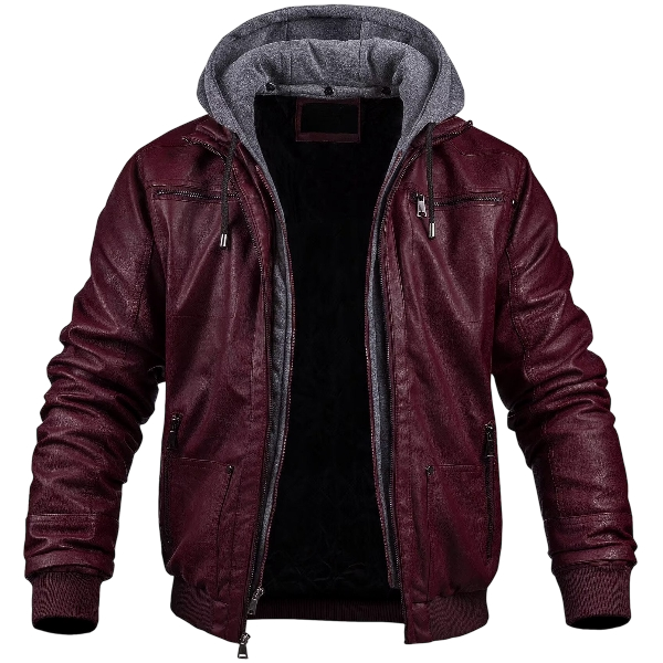 Men’s Wine Red Faux Leather Jacket