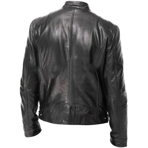 Men’s Vintage Moto Leather Jacket Stand Collar - Image 2