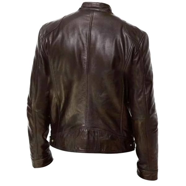Men’s Vintage Moto Leather Jacket Stand Collar - Image 5